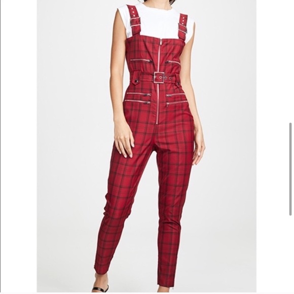 WeWoreWhat Moto Overalls in Red Plaid - Picture 13 of 16